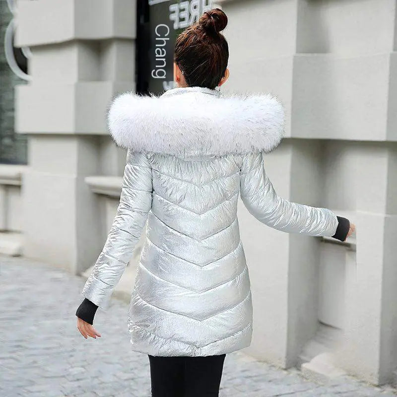 Slim Fit Cotton Coat with Fur Collar for Women