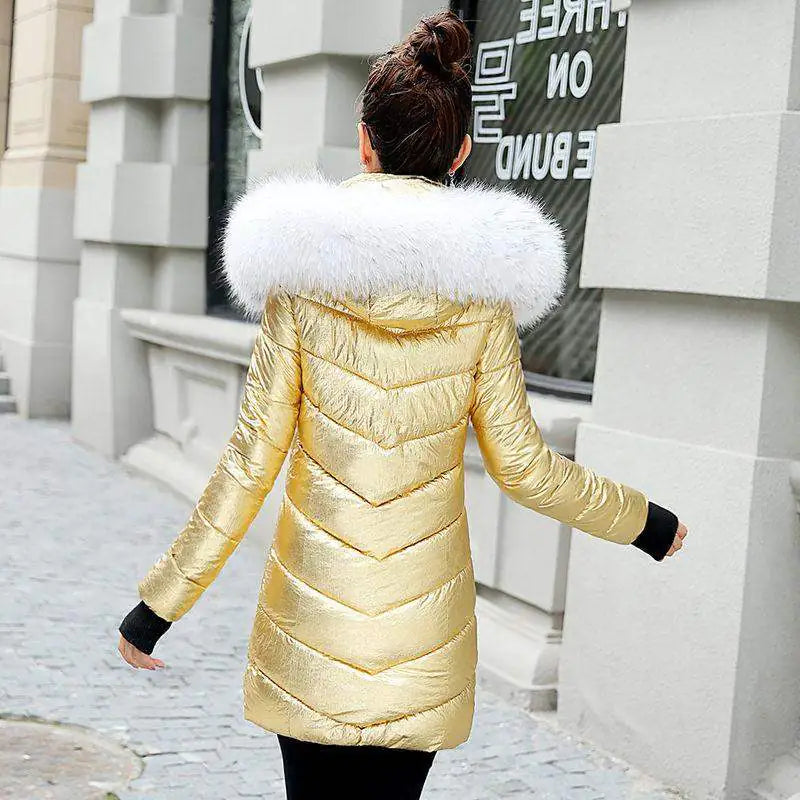 Slim Fit Cotton Coat with Fur Collar for Women