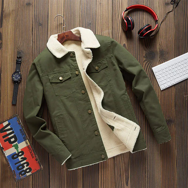 Men's Cargo Jacket in Lamb Wool and Fleece