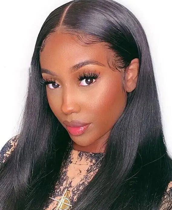 European American Front Lace Wig - Black Long Straight Hair