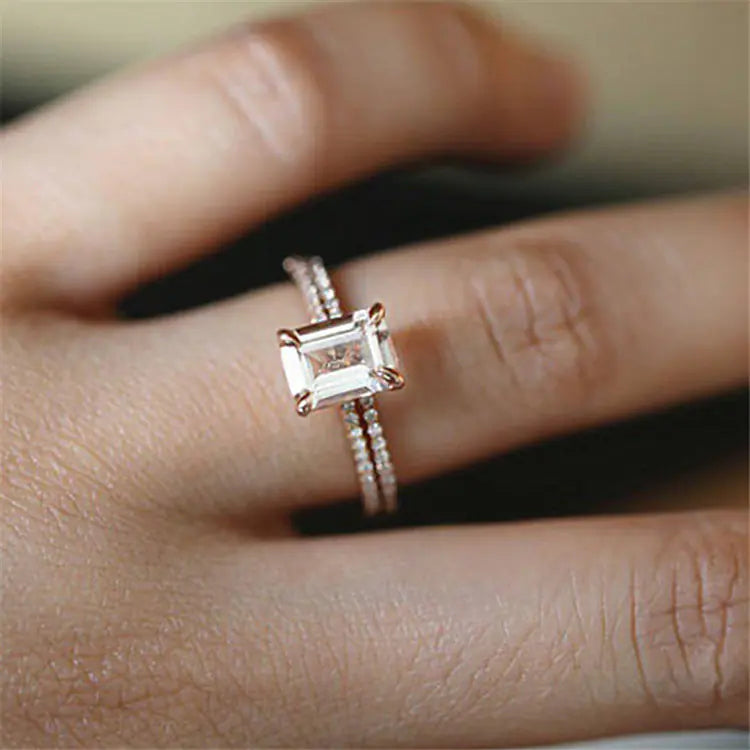 Rose Gold Morganite Engagement Ring Set with Zirconium