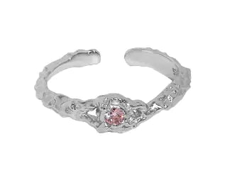 Sterling Silver Ring with Zirconia and Lava Texture