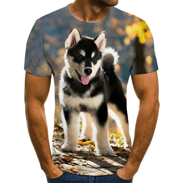 Creative Dog Pattern Casual Men's Polyester T-Shirt