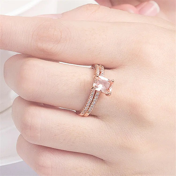 Rose Gold Morganite Engagement Ring Set with Zirconium