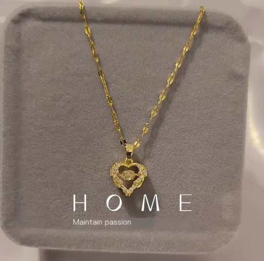 18K Gold-Plated Necklace with White Heart and Crystals