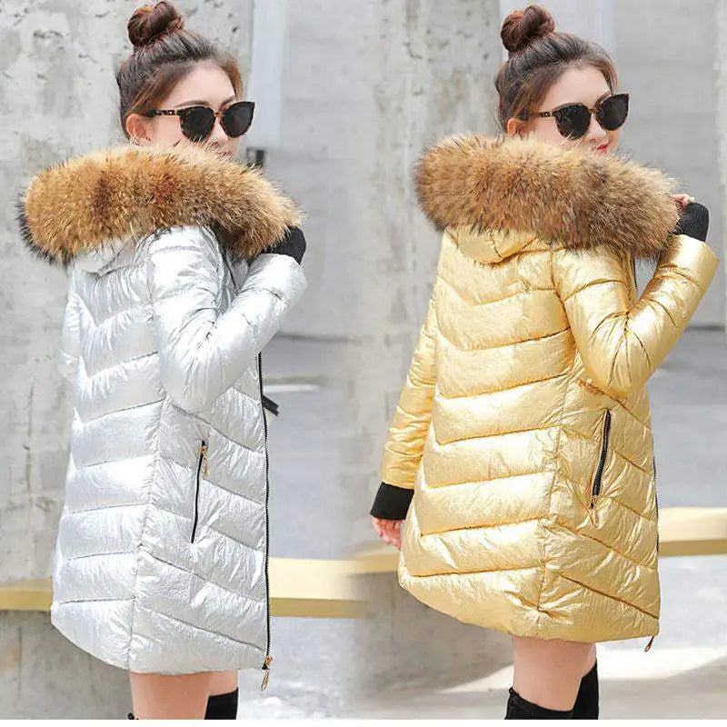 Slim Fit Cotton Coat with Fur Collar for Women