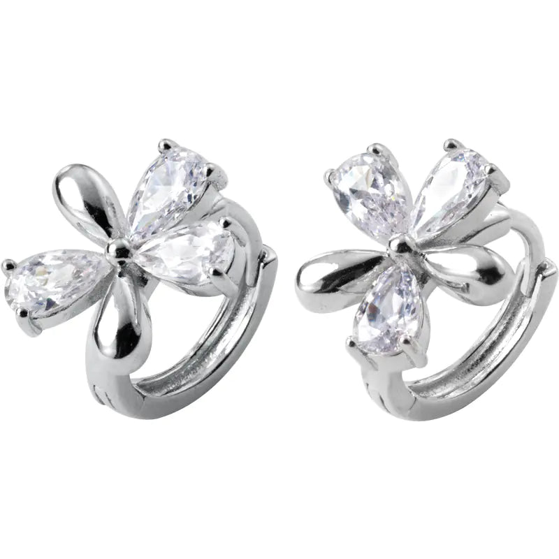 S925 Silver Floral Short Hoop Earrings for Women