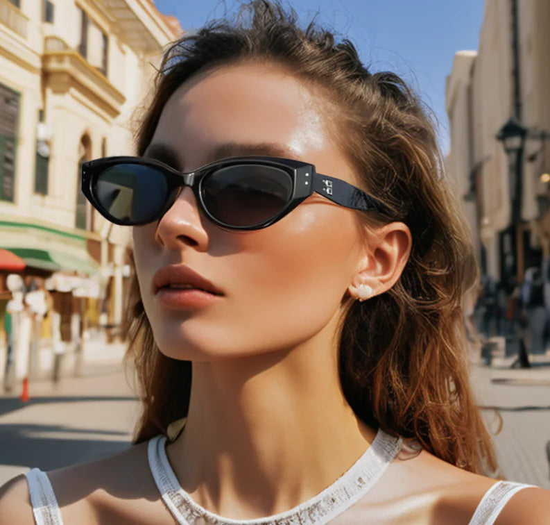 Retro Oval Sunglasses with Clear Ocean Lenses