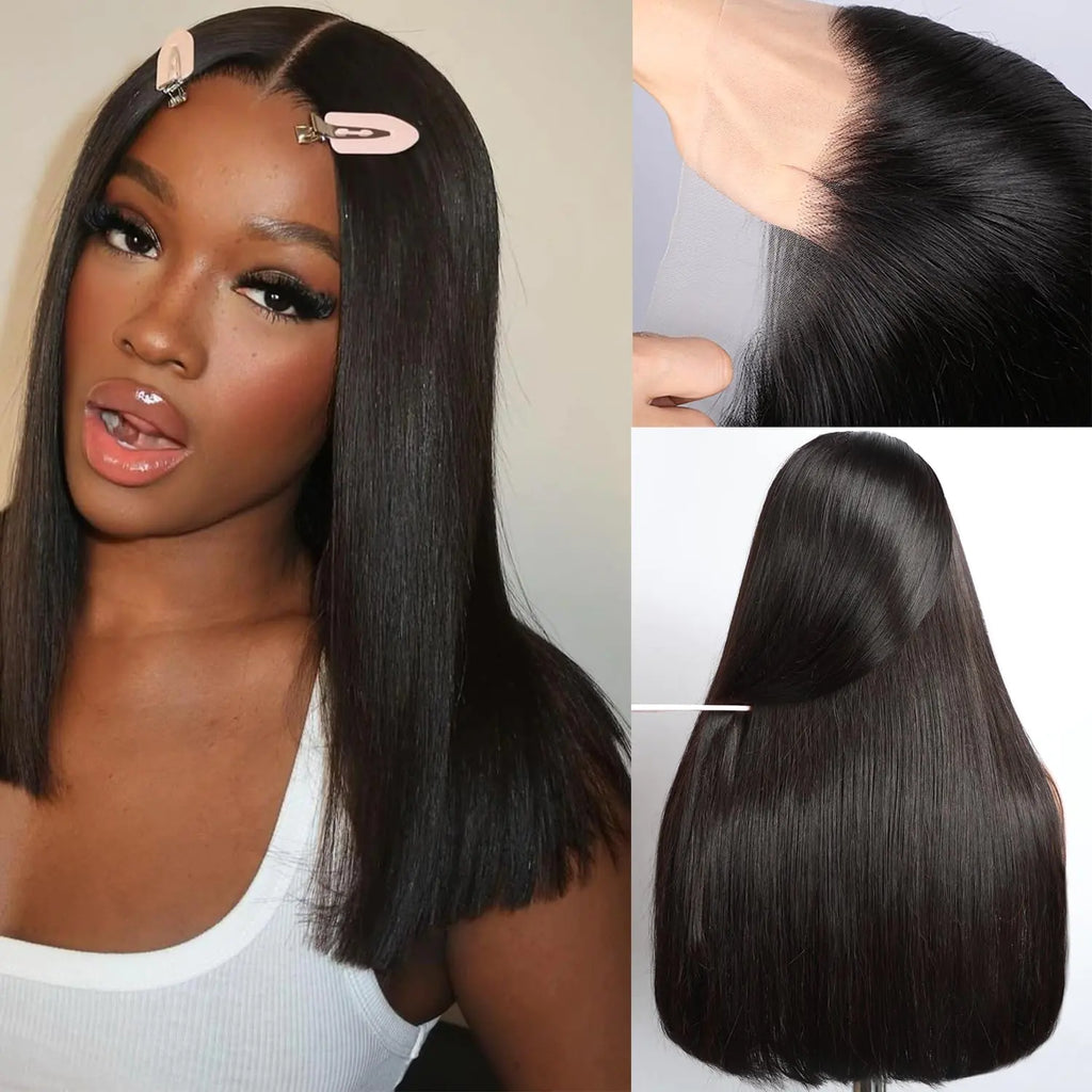 BELE 13X4 Straight Lace Front Wigs Human Hair 210% Density Straight Human Hair Wigs Double Drawn Wig Bleached Knots Pre Plucked Human Hair Wigs Transparent Lace Wigs for Black Women 14 Inch