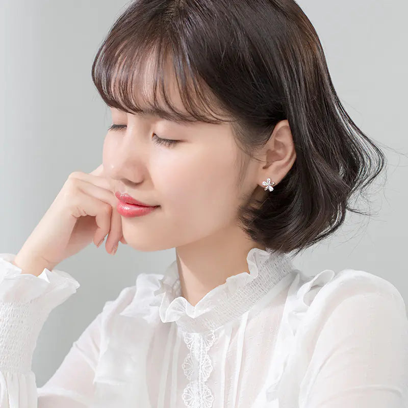 S925 Silver Floral Short Hoop Earrings for Women