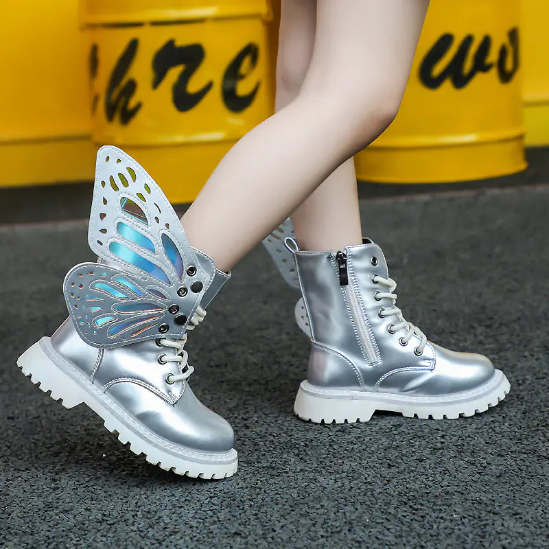 Children's Fashion Silver Winged Ankle Boots