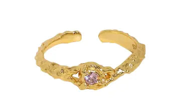 Sterling Silver Ring with Zirconia and Lava Texture