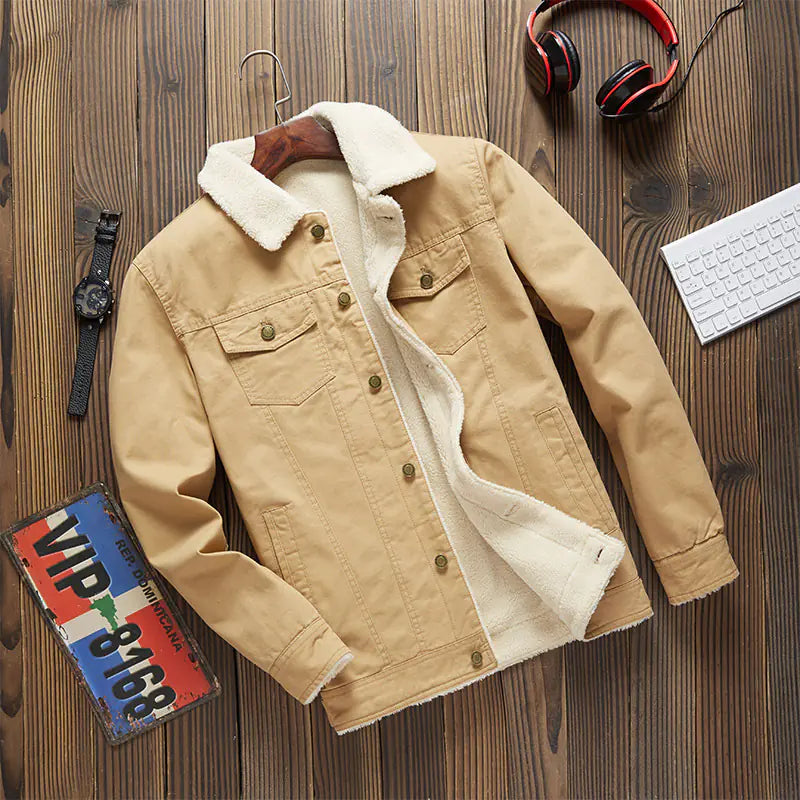 Men's Cargo Jacket in Lamb Wool and Fleece