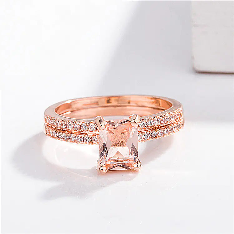 Rose Gold Morganite Engagement Ring Set with Zirconium