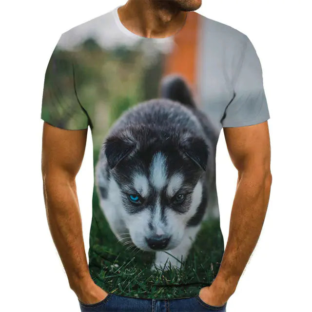 Creative Dog Pattern Casual Men's Polyester T-Shirt