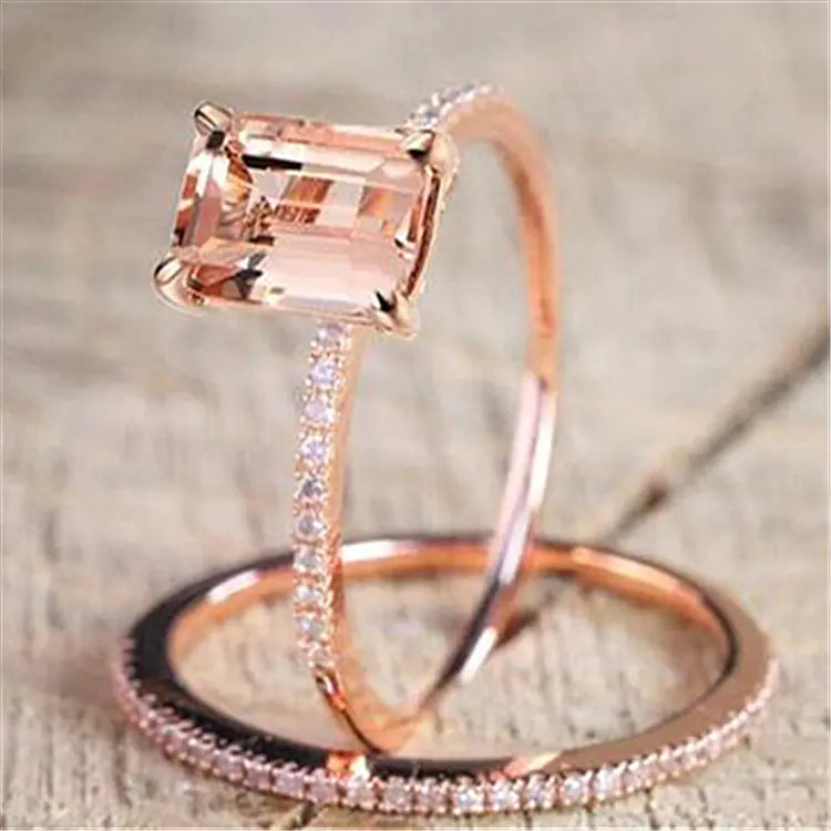 Rose Gold Morganite Engagement Ring Set with Zirconium