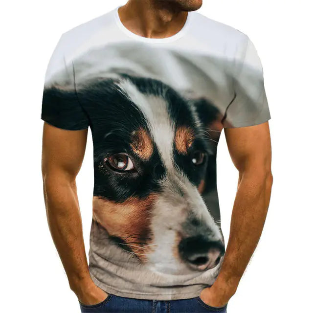 Creative Dog Pattern Casual Men's Polyester T-Shirt