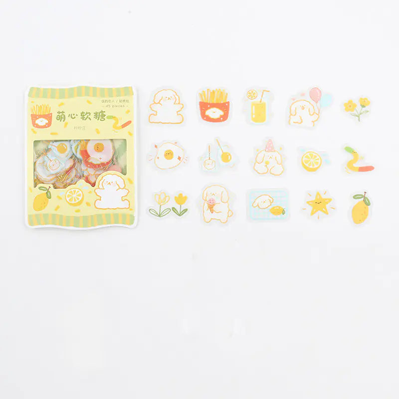 Cute Cartoon Animal & Fruit PVC Sticker Pack (45 pcs)