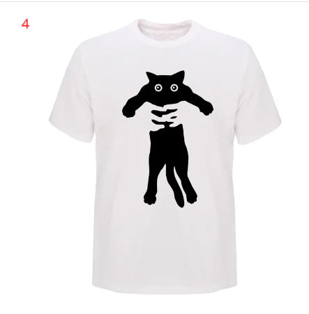 Men's Cotton T-Shirt with Cat Print Short Sleeves