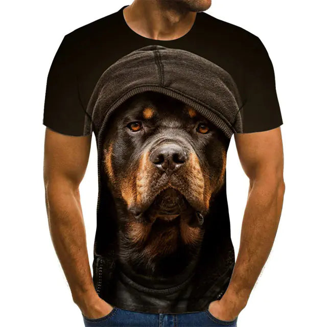 Creative Dog Pattern Casual Men's Polyester T-Shirt