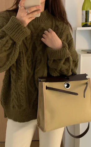 Korean Chic Oversized Knitted Sweater with Twist Design