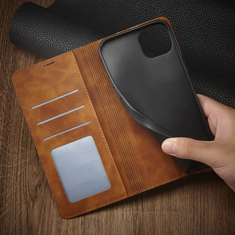 Luxurious Magnetic Leather Wallet Case for iPhone 14