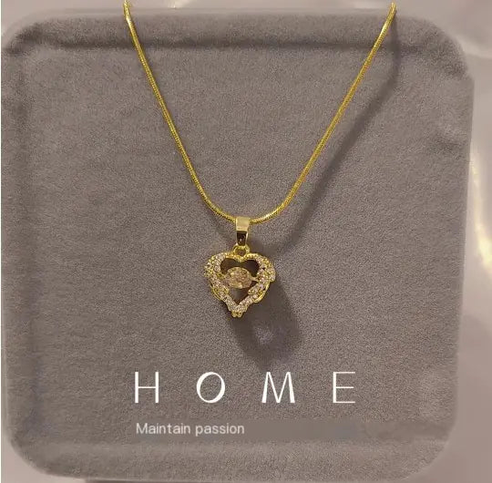 18K Gold-Plated Necklace with White Heart and Crystals