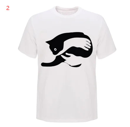 Men's Cotton T-Shirt with Cat Print Short Sleeves