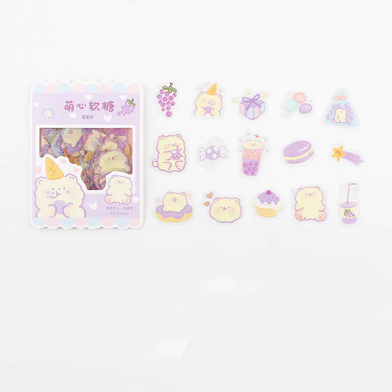 Cute Cartoon Animal & Fruit PVC Sticker Pack (45 pcs)