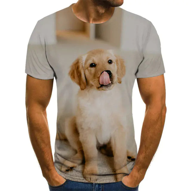 Creative Dog Pattern Casual Men's Polyester T-Shirt