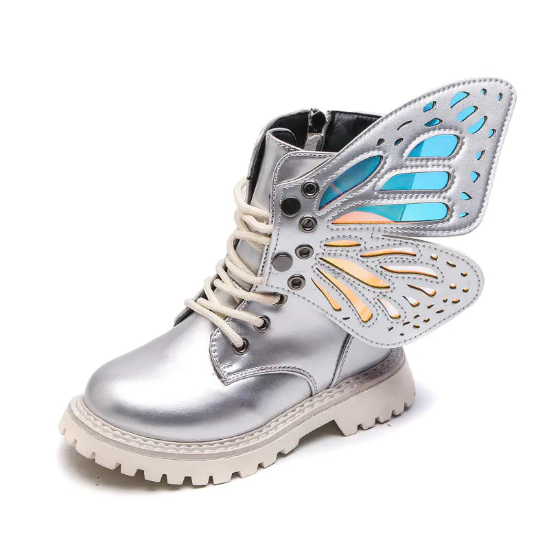 Children's Fashion Silver Winged Ankle Boots