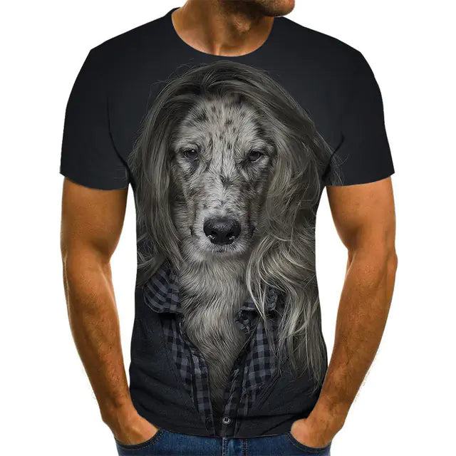 Creative Dog Pattern Casual Men's Polyester T-Shirt