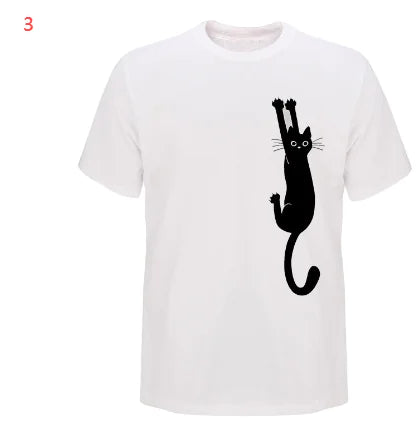 Men's Cotton T-Shirt with Cat Print Short Sleeves