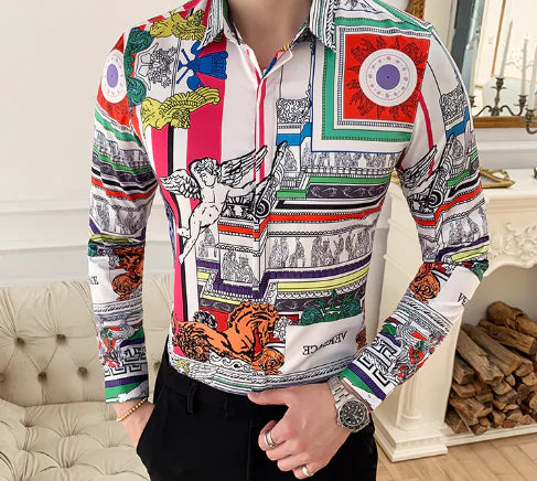 Printed Long Sleeve Shirt for Slim Fit