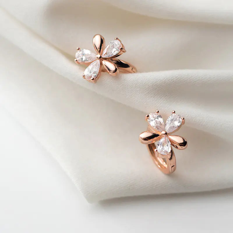 S925 Silver Floral Short Hoop Earrings for Women