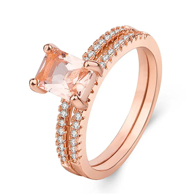 Rose Gold Morganite Engagement Ring Set with Zirconium
