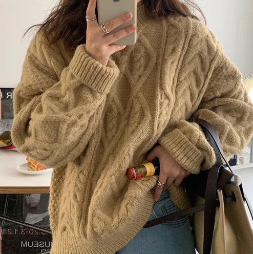 Korean Chic Oversized Knitted Sweater with Twist Design